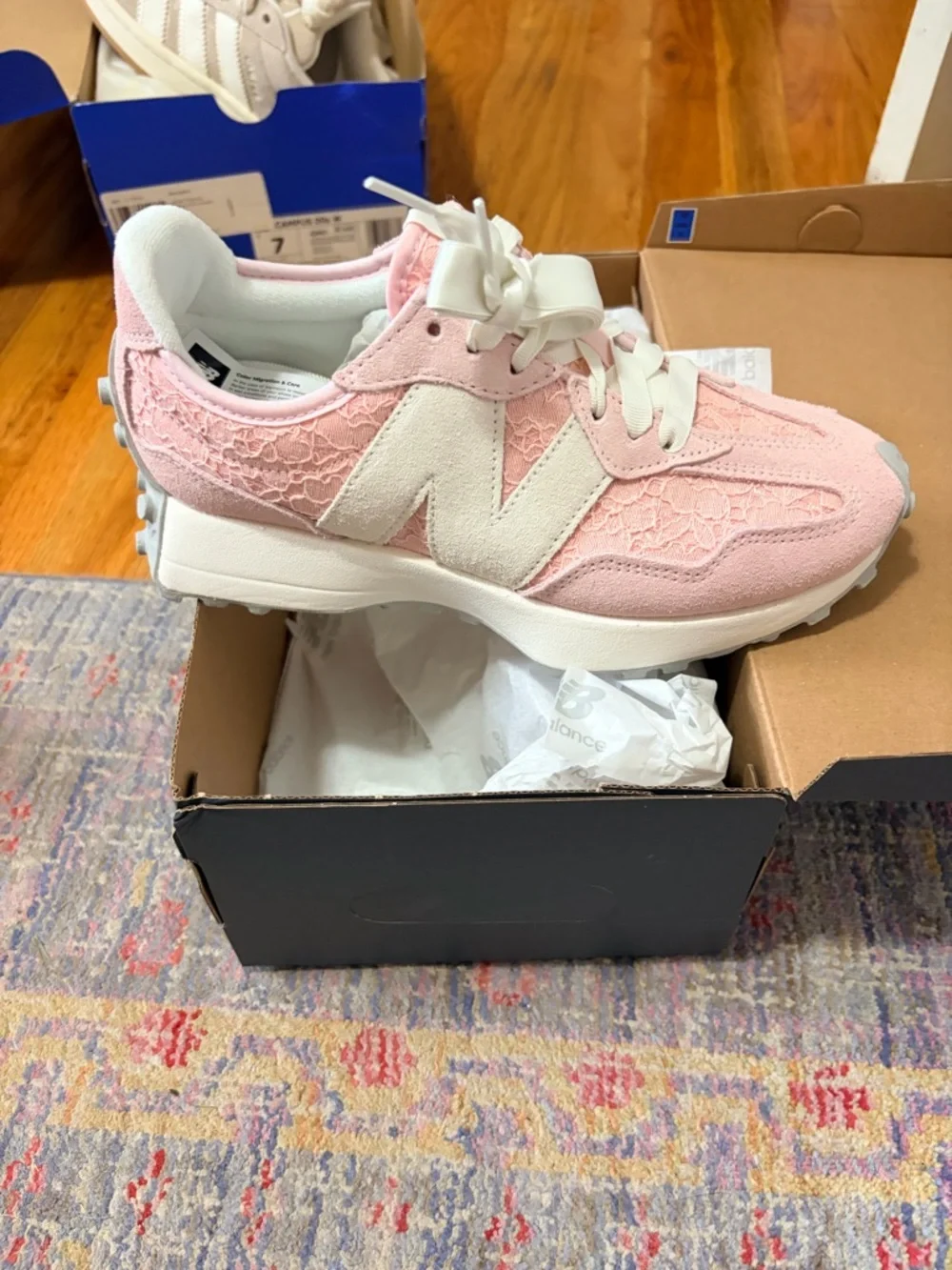 New Balance Women’s Pastel Pink Lace-Overlay Sneakers